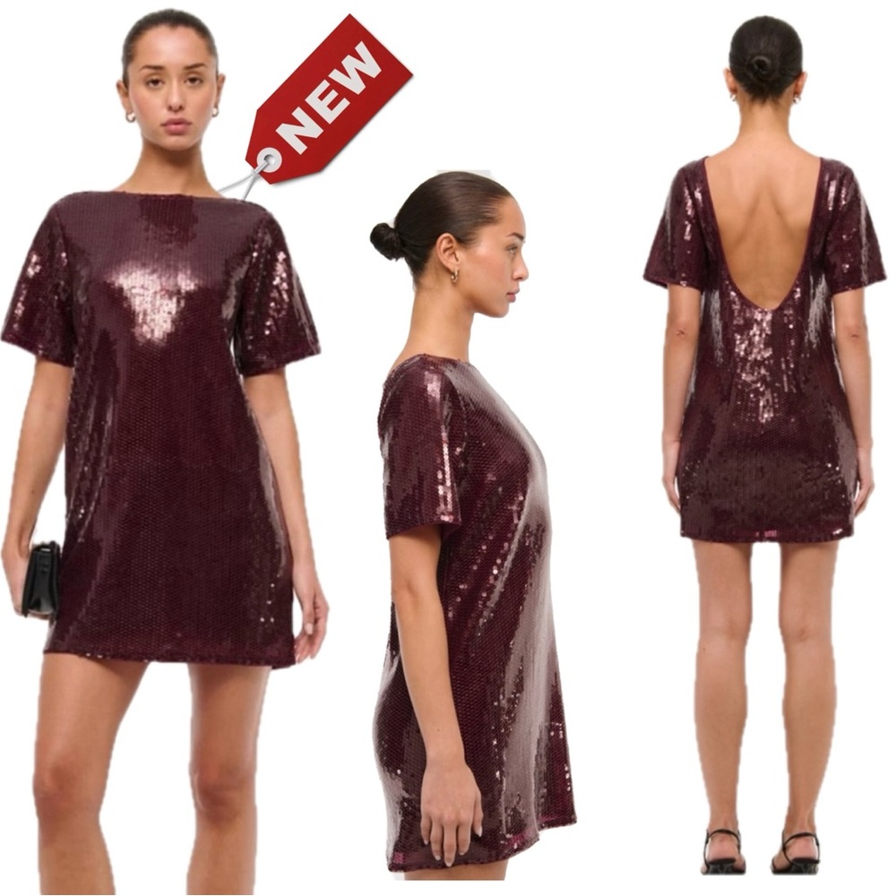 Abercrombie & Fitch burgundy sequin embellished short sleeve mini dress S NWT